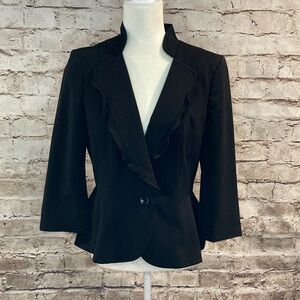 White House Black Market Tailored Hourglass Black Ruffled Cropped Sleeve Blazer